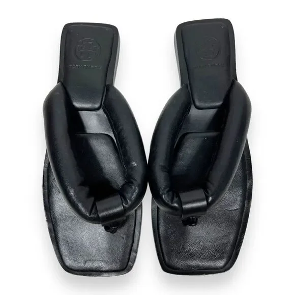 Tory Burch Nevada Summer Sandal Black Leather Puff Detail Size 6.5 - Picture 2 of 7